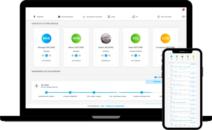 Interface de suivi de dossiers clients de la plateforme Become