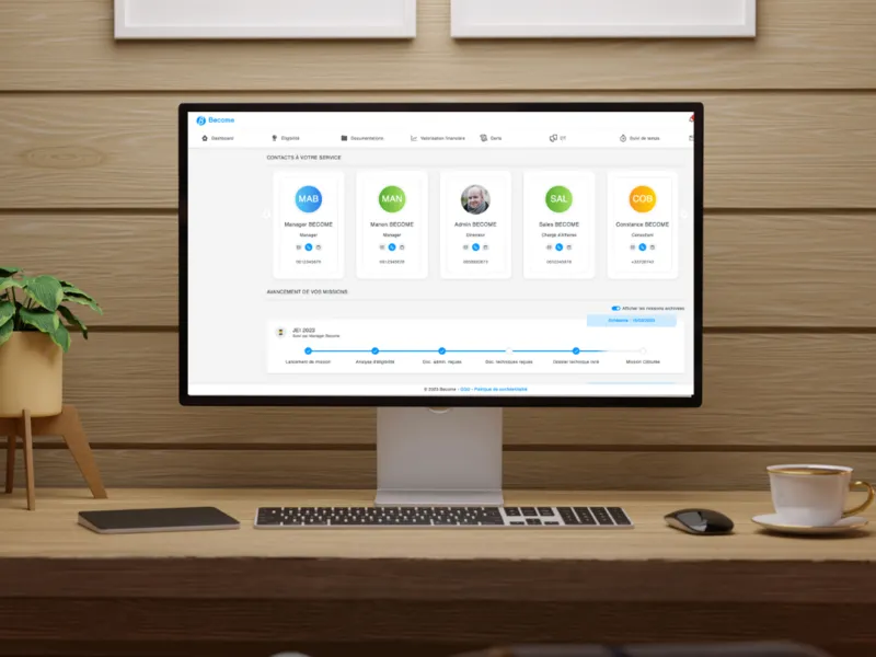 Interface de suivi de dossiers clients de la plateforme Become