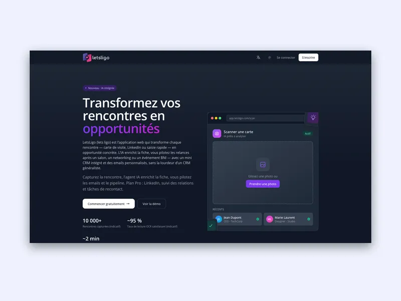 L'application LetsLigo affichée sur un téléphone et sur un ordinateur portable