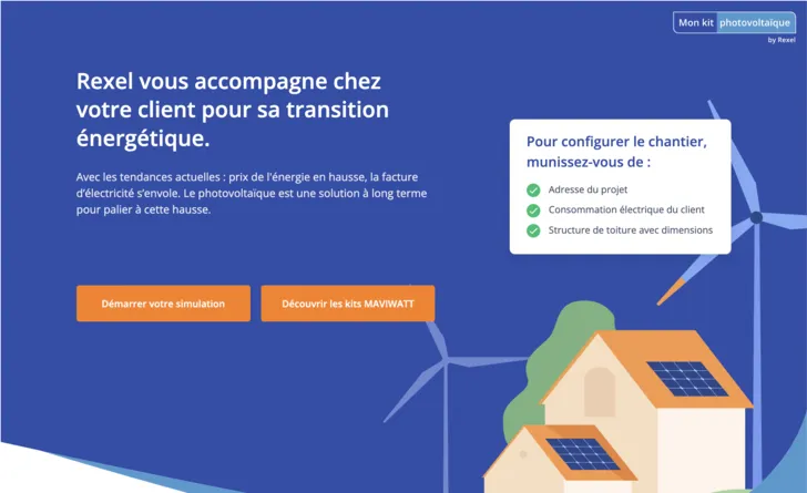 Le simulateur photovoltaïque Rexel affiché sur un écran de bureau